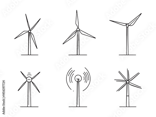Sustainable Wind Energy Flow Outline Drawing