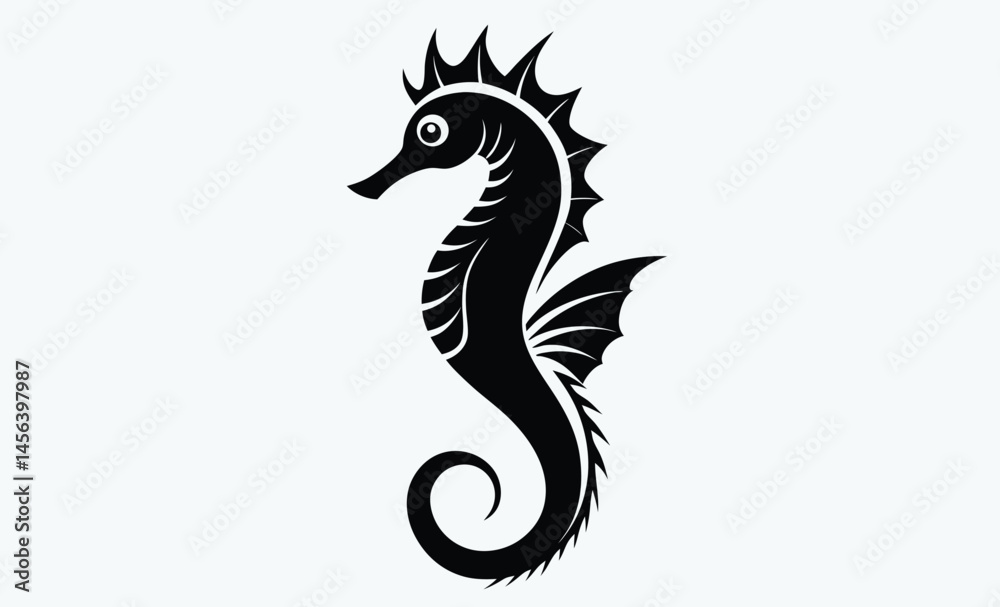 Obraz premium Seahorse silhouette, Seahorse vector silhouette an white background, marine animal vector