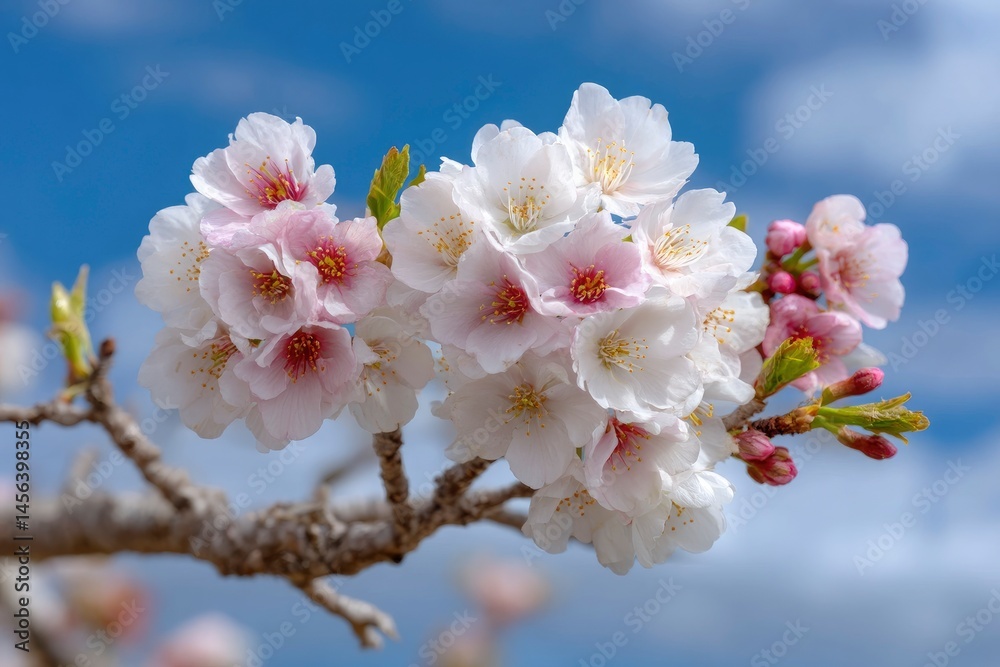 Cherry Blossom on Branch Against Blue Sky Cherry Blossom on Branch Against Blue Sky