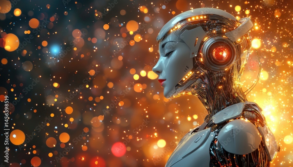 Fototapeta premium Futuristic female robot profile illustration