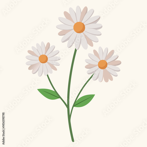 Three Daisies on a Stem Simple Floral Illustration