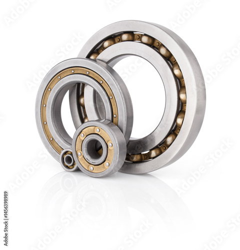 Set of steel ball bearings isolated on white background