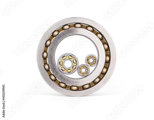 Set of steel ball bearings isolated on white background