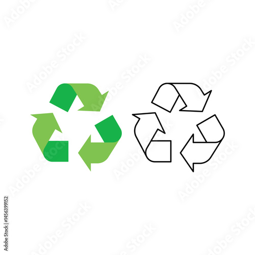 Recycle Arrows Sign Green And Black Icon Vector Symbol