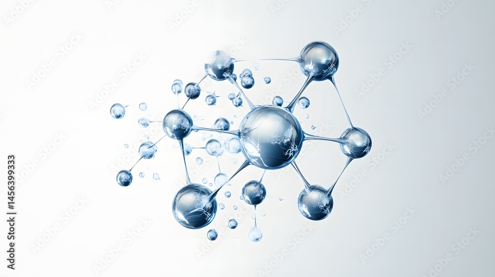 Molecular structure with water droplets reflecting the intricacies of chemistry and nature in a stunning visual display Molecular structure with water droplets reflecting the intricacies of chemistry and nature in a stunning visual display