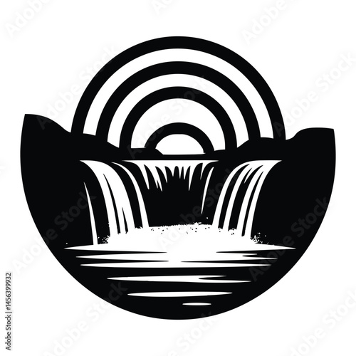Rainbow waterfall mist Silhouette, Vector, Illustration, Icon, Logo, White Background.