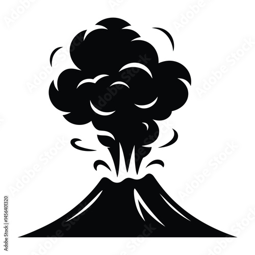 Volcanic eruption plume Silhouette, Vector, Illustration, Icon, Logo, White Background.