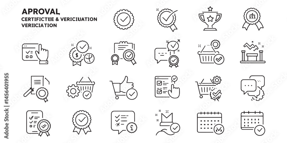Set of Approval Certificates Validation Verification Vector Icons Set of Approval Certificates Validation Verification Vector Icons
