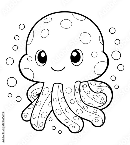 Dotted octopus smiles amid bubbles A cute marine friend