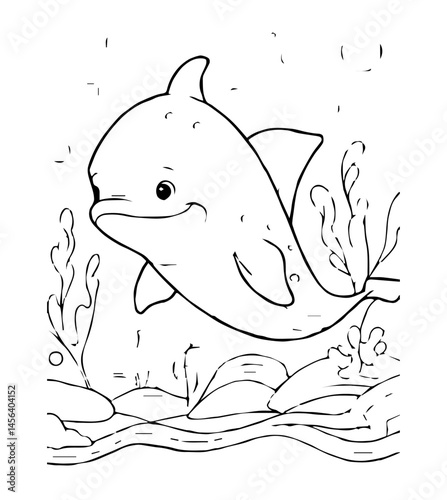 Dolphins underwater dance amid kelp and rocks