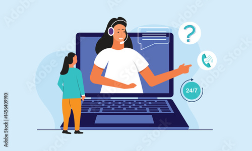 Call center operator and customer, support service concept