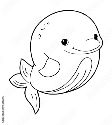 Smiling whale cartoon swims its fins propel through the deep