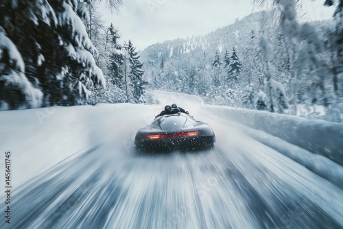 High-speed winter bobsled race through snowy scenic landscape