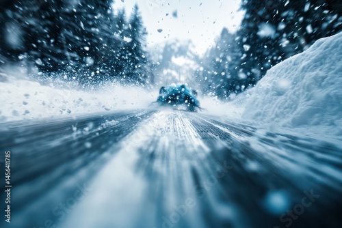 High-speed winter bobsled race through snowy scenic landscape