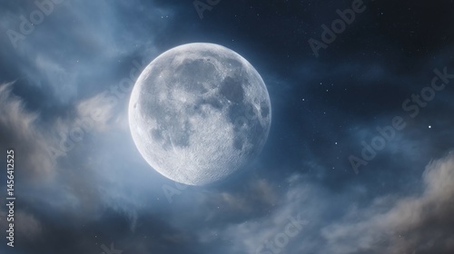 Wallpaper Mural Full moon shining brightly in a cloudy night sky creating a serene scene. Torontodigital.ca