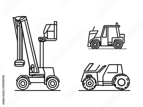 Telehandler Construction Vehicle in Simple Line Art Style