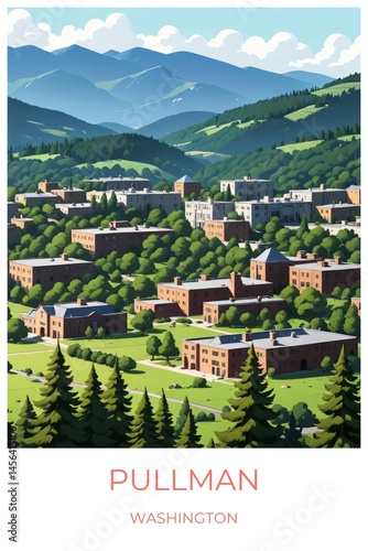Pullman Washington United states Travel Poster Illustration Print Decor Gift Canvas Wall Art Gift photo