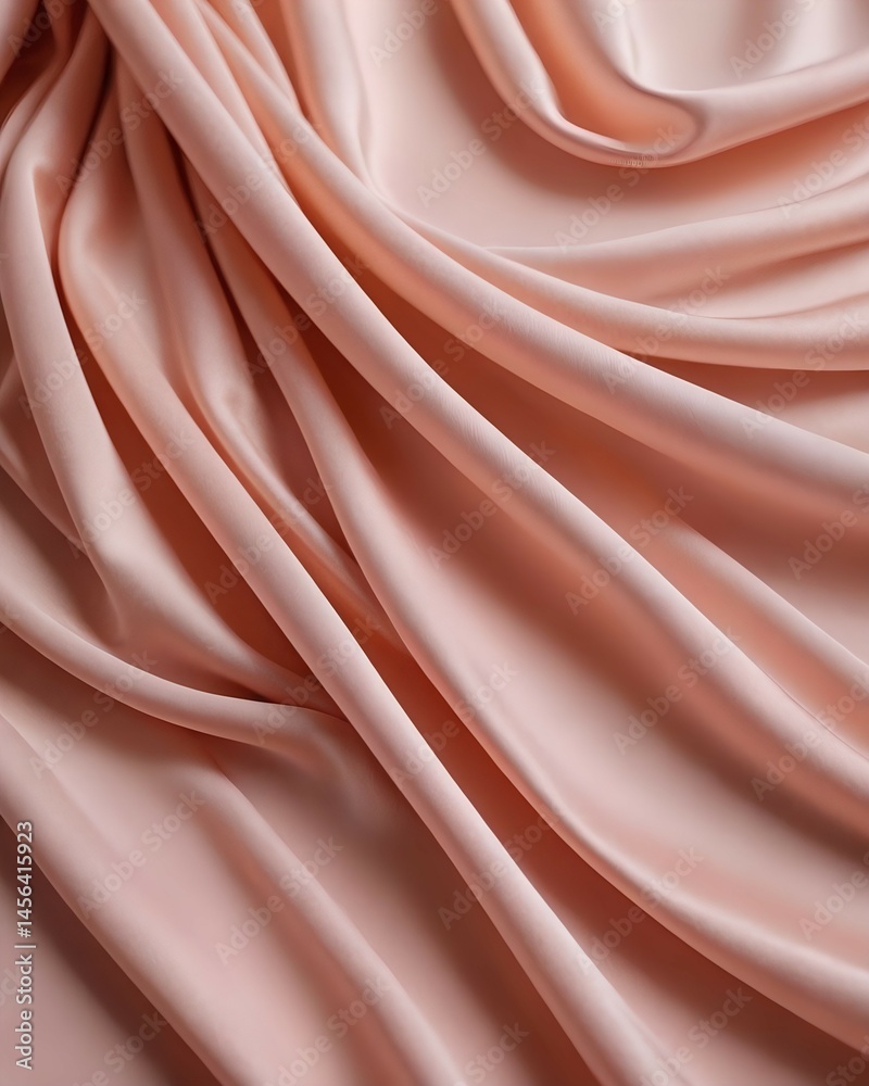 Fototapeta premium Elegant Peach Silk Fabric with Soft Folds and Smooth Texture