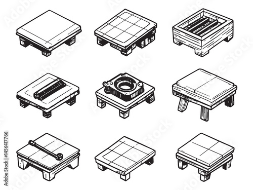 Tile cutter tool line art isolated vector illustration