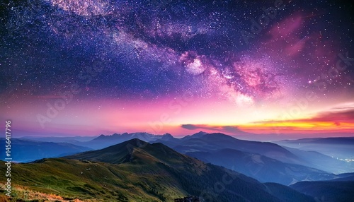 Wallpaper Mural galaxy landscape stars flickering milky way and pink light at mountains night colorful landscape starry sky with hills at summer beautiful universe space background with galaxy travel background Torontodigital.ca