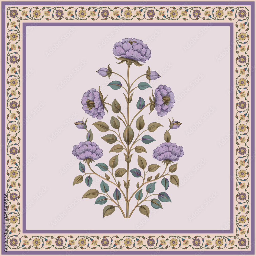custom made wallpaper toronto digitalMughal flower plant and fantasy blooms in a vintage Rajasthani style, ideal for elegant wedding invitations, seamless borders, and traditional decorative artwork