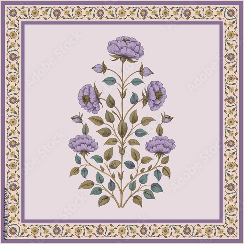 Wallpaper Mural Mughal flower plant and fantasy blooms in a vintage Rajasthani style, ideal for elegant wedding invitations, seamless borders, and traditional decorative artwork Torontodigital.ca