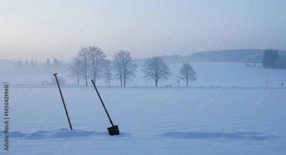 Winter Landscape with Snow and Shovels (Photo) Winter Landscape with Snow and Shovels (Photo)