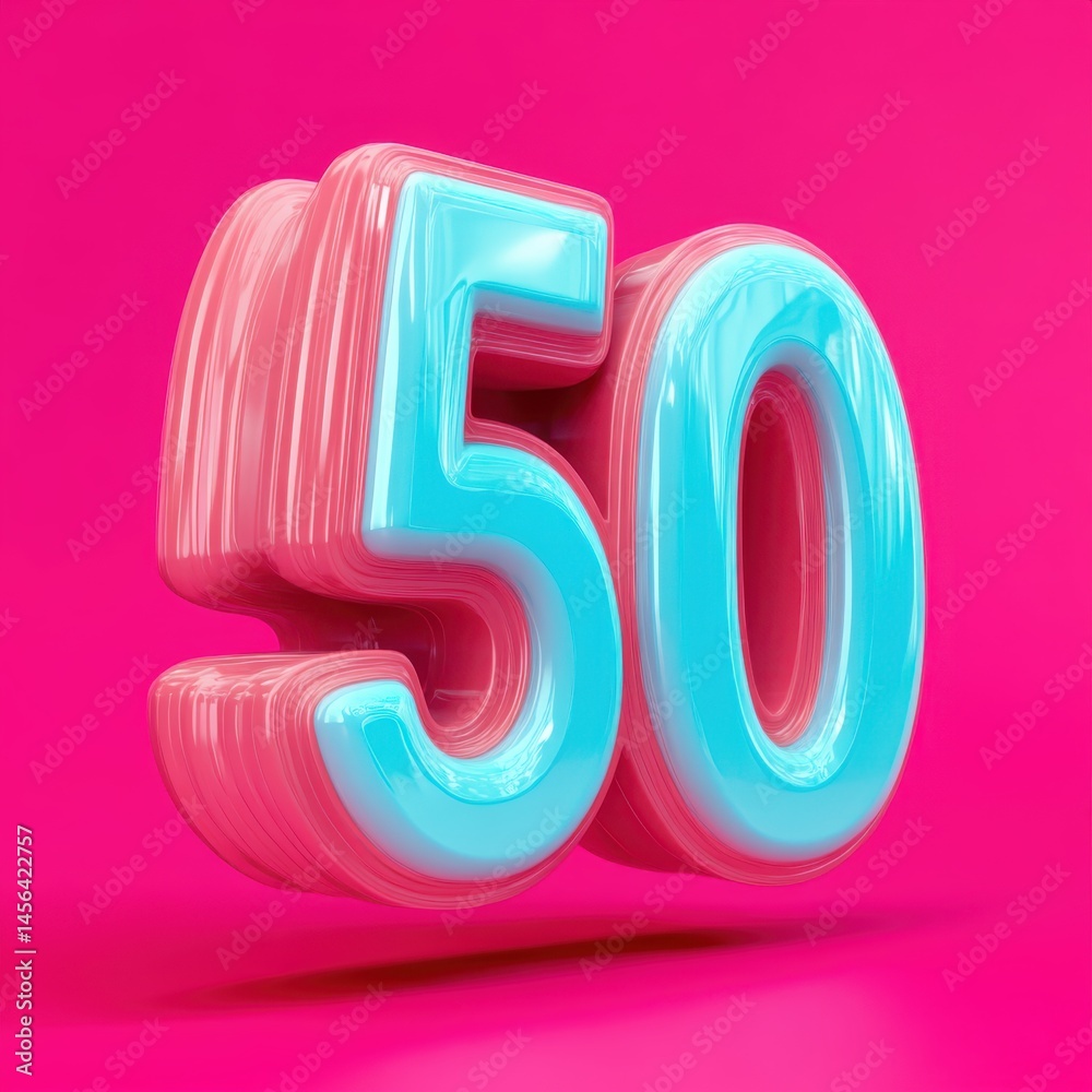 number 50 3D illustration with pink and blue colors. number 50 3D illustration with pink and blue colors.
