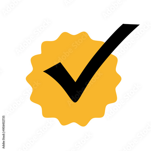 Black check mark icon with yellow circle. Check mark vector icon