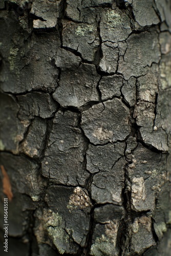 Obraz na płótnie Close-up of the cracked and dry bark of a tree, emphasizing the rough texture of the surface as a symbol of drought and environmental degradation. w salonie
