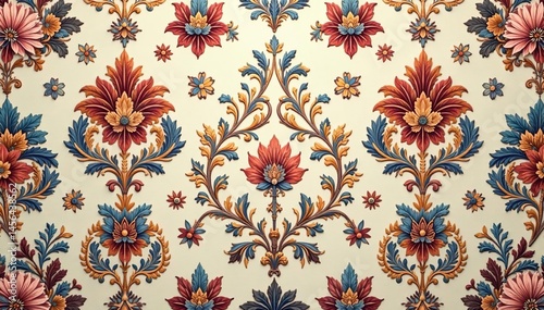Intricate floral damask pattern in muted tones , art, stock