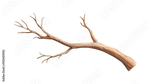 Watercolor illustration of a dry tree branch, hand-drawn in a botanical style. Features a large, beautifully curved tree stick element—perfect for natural-themed decora