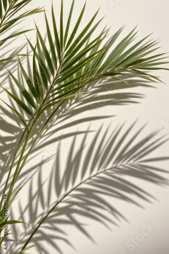 shadow of palm leaves on white concrete light beige wall
