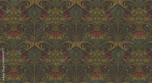 Elegant Art Nouveau Damask Wallpaper Design