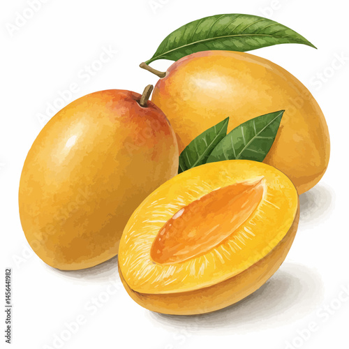ripe apricots with leaves