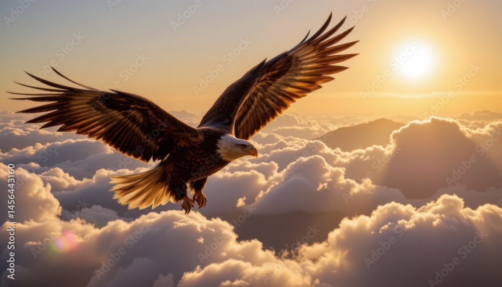 Obraz premium Eagle soaring high above clouds at sunset nature photography majestic landscape view