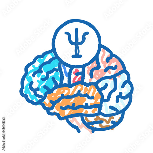 psychology brain icon doodle illustration