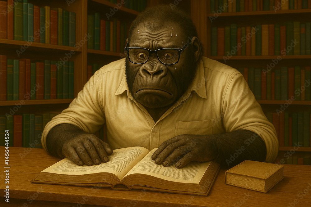 Confused Gorilla Studying in Library Confused Gorilla Studying in Library