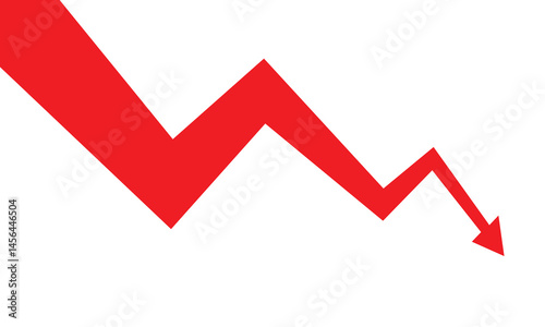 Red downward zigzag arrow on a white background symbolizing decline, loss, or negative financial trend. Ideal for business reports, economy updates, or analytics.