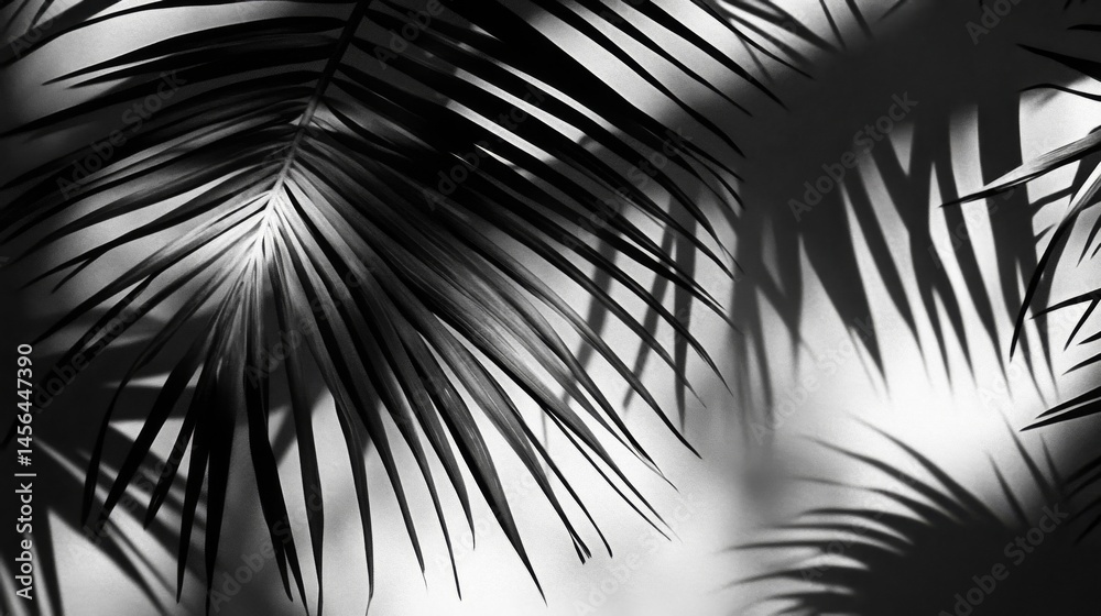 Fototapeta premium Monochrome Palm Leaves and Shadows Texture