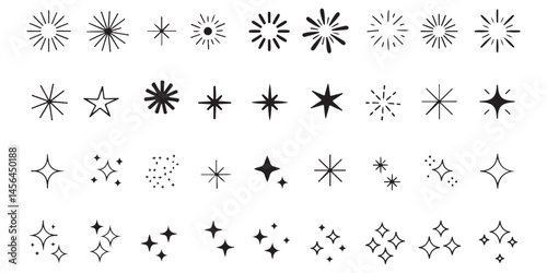 Doodle line sparkle, burst lines, and sparkle star icon vector illustration. Perfect for design, decoration, and creative projects with various shapes