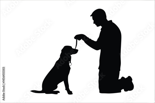 A man training a dog silhouette vector, Dog black symbol