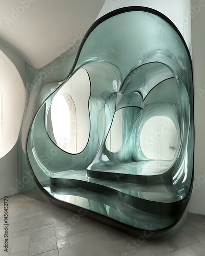 Artistic Void: Negative Space Concept Room with abstract glass panels, anti-gravity design, and sculptural airiness Zen Negative Space Aesthetic Conceptual Art Living Space