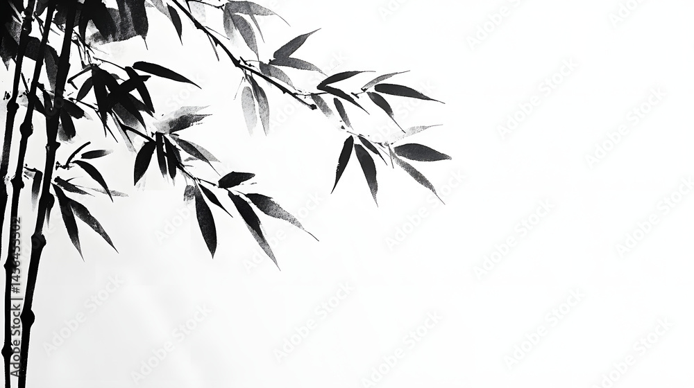 Naklejka premium bamboo, tree, nature, leaf, plant, branch, silhouette, grass, vector, green, floral, flower, art, pattern, illustration, design, leaves, summer, asia, spring, decoration, japanese, japan, frame, paint