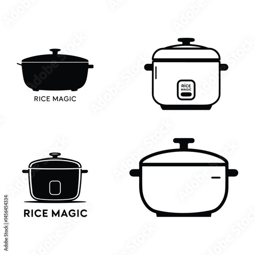 A silhouette of rice cooker vector set on a white background
