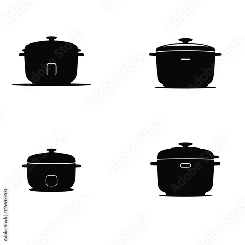 A silhouette of rice cooker vector set on a white background