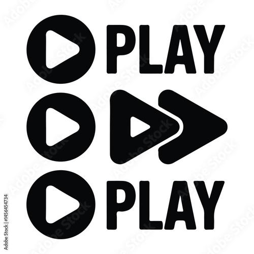A silhouette of Play buttom vector set on a white background