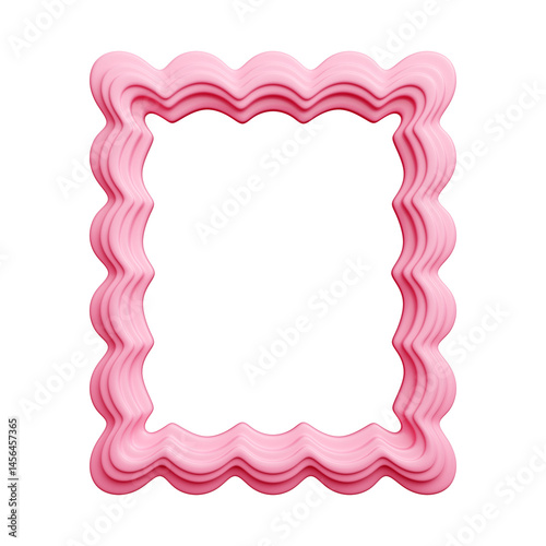 Scallop 3d pink border frame showcases mollusk-esque wavy scallops. Undulating curls construct embellished rectangular fringe. Cute womanly adornment lends quirky appeal for cards and invitations.
