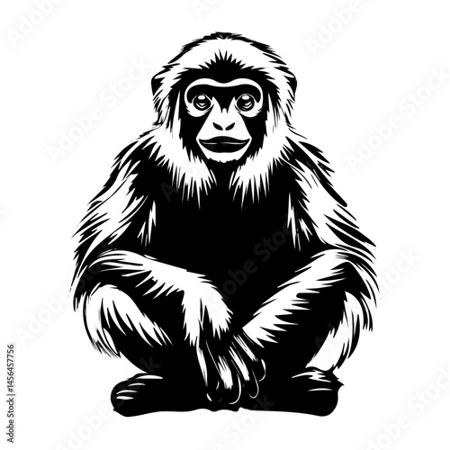 Gibbon symbol - black and white & minimalist design for tattoos, logos, vectors - isolated on white background.
