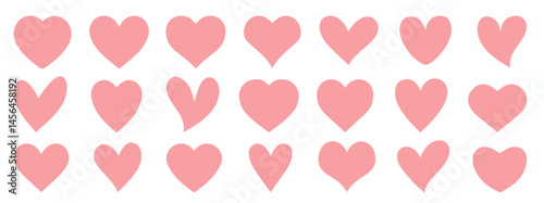 Set of hearts in soft pink color, heart icons, set of hearts different shapes for design. Heart collection. Vector art. Heart, love, romance hearts. Vector icons. Love symbols